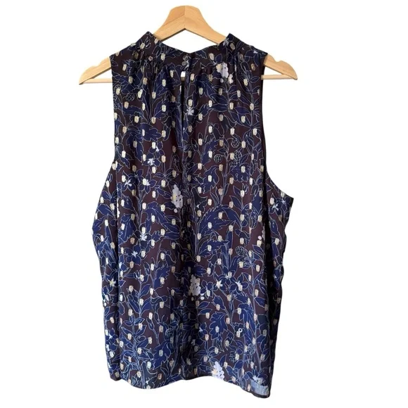 NWT Ann Taylor Floral Purple Navy Blue Sleeveless Blouse Tank Womens XL - Picture 5 of 6
